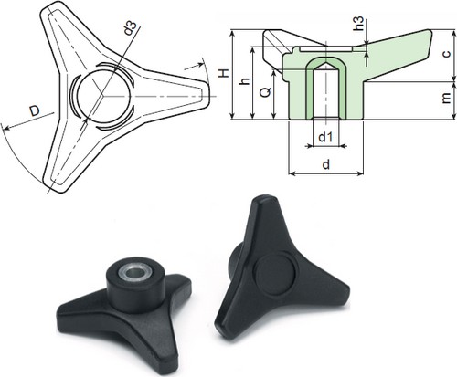 Pomo tipo triangular con agujero liso