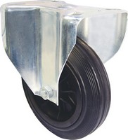 Ruedas industriales - neumático de caucho negro, plato fijo con disco de plástico