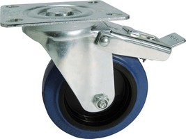 Ruedas industriales - neumático de caucho azul con plato giratorio con centro de plástico