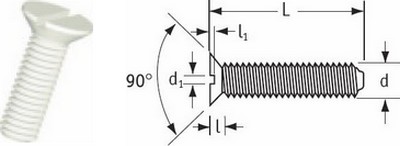 Tornillos de cabeza avellanada con ranura -PVDF, PP