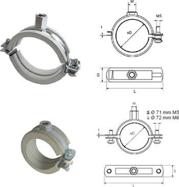 Abrazadera deslizante isofónica de un tornillo M8 y M8/M10 de dos tornillos