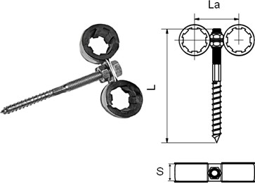 Abrazadera doble con aislante y tornillo combi